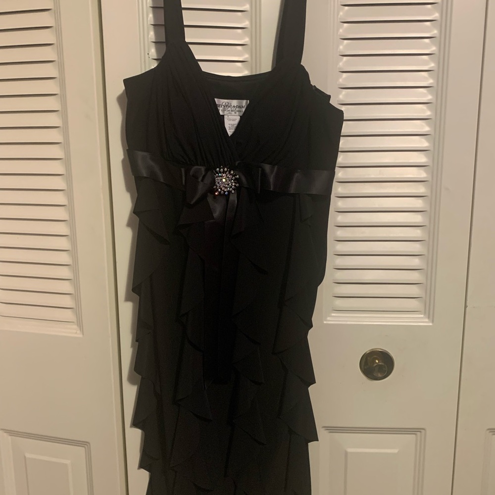 Betsy & Adam Black Ruffle Midi Dress